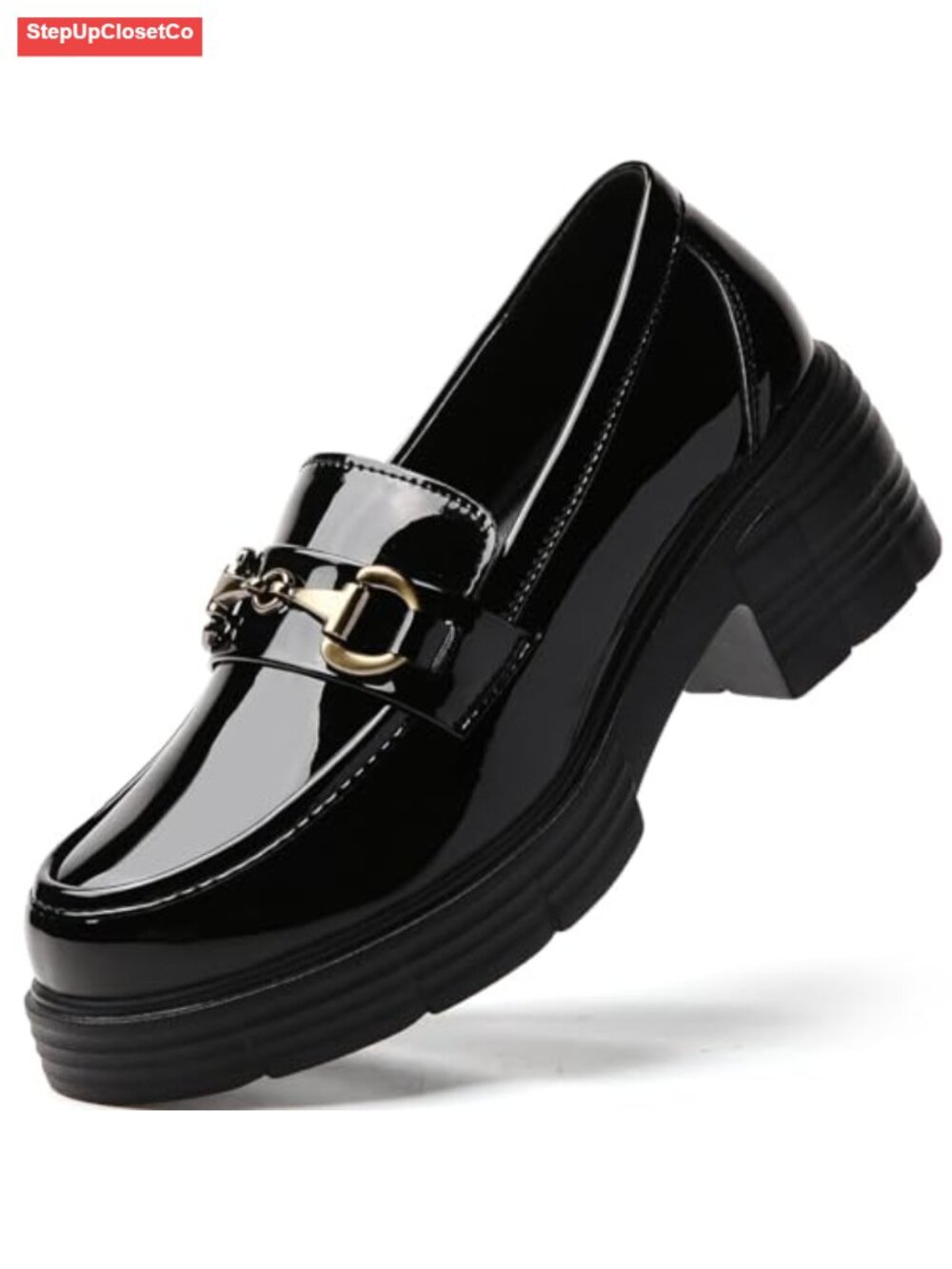Women's Faux Leather Chunky Platform Penny Loafers Slip On Work Shoes